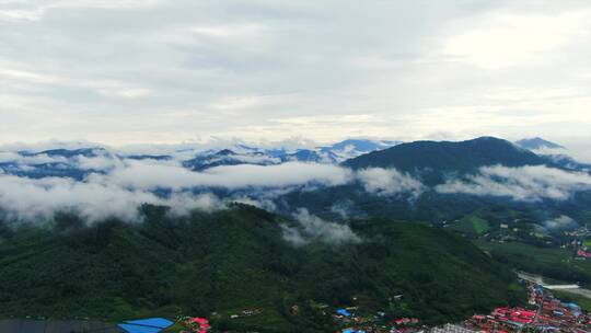 航拍东北山区雨后高空云层