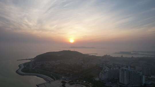 中国最美海岛长岛晚霞夕阳航拍