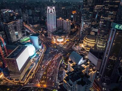 上海航拍城市夜景徐家汇