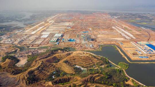 航拍延时建设鄂州花湖机场鄂州顺丰机场视频素材模板下载