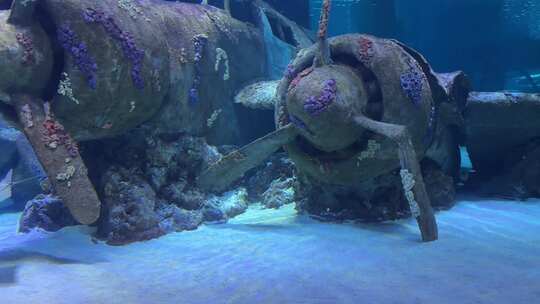 黄貂鱼和鲨鱼在水族馆游泳