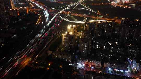 郑州市夜景航拍延时金水路立交桥夜晚金水区