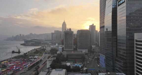 香港中环建筑清晨航拍