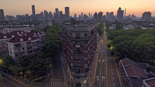 上海武康路武康大楼法式建筑地标老建筑航拍视频素材模板下载