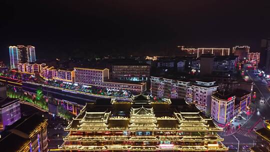 湖南怀化通道廊桥侗族廊桥风雨桥夜景航拍