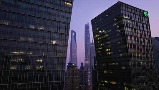 航拍上海陆家嘴高金融中心密集高楼群夜景