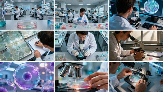 科学家检查细胞生长的样本培养皿