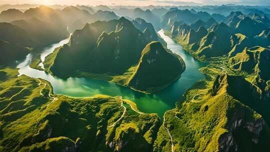 山川河流空中俯瞰美景