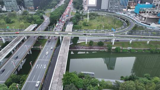 4K下班高峰期道路车流航拍