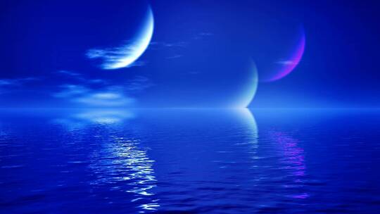 抽象的蓝色海洋与行星