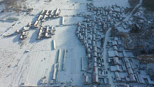 乡村雪景航拍 北方农村  土地