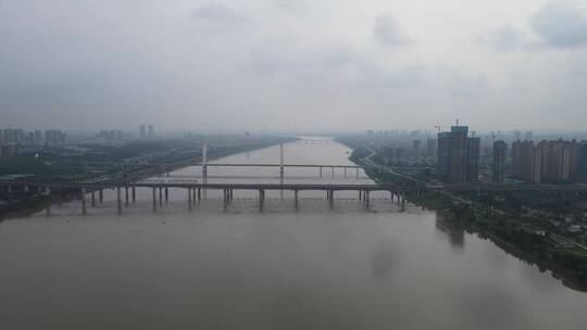 航拍长江高铁轨道高架桥
