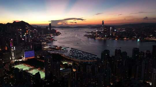 香港维多利亚港夜景航拍