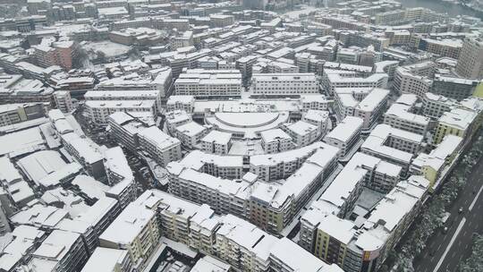 航拍 南方 城市 住宅楼 冬天 雪景