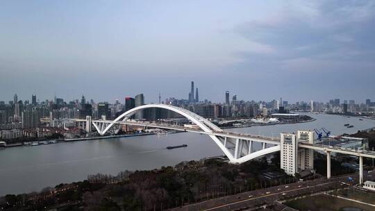 上海卢浦大桥航拍上海世博文化园黄浦江地标视频素材模板下载