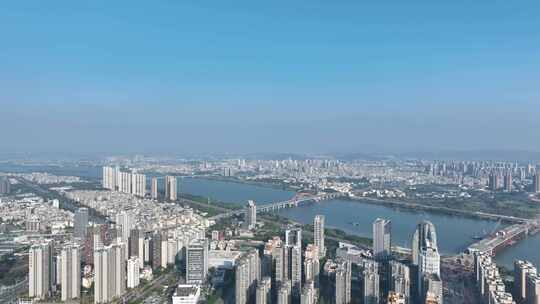 惠州市东江建筑风光航拍城市河流经济发展