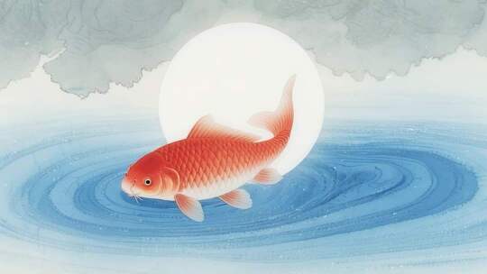 锦鲤金鱼国风水墨动画背景视频