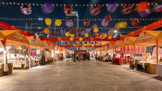 杭州奥体 桥上·银盐新年大集夜景延时