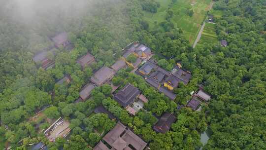 杭州西湖景区灵隐寺风光航拍