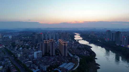 广西来宾蓝调时刻夜景航拍