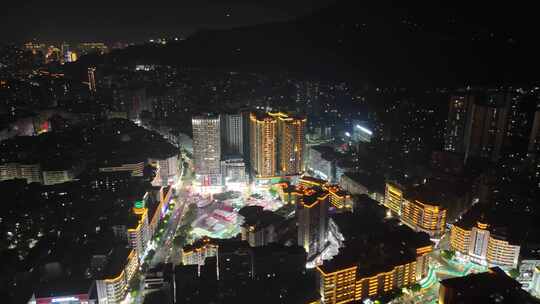 四川达州中心广场达州市购物广场夜景航拍