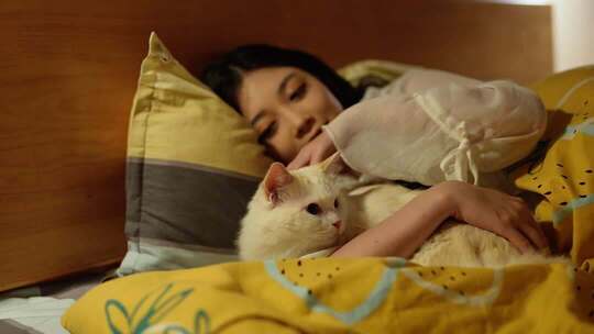 猫猫宠物夜晚陪伴主人