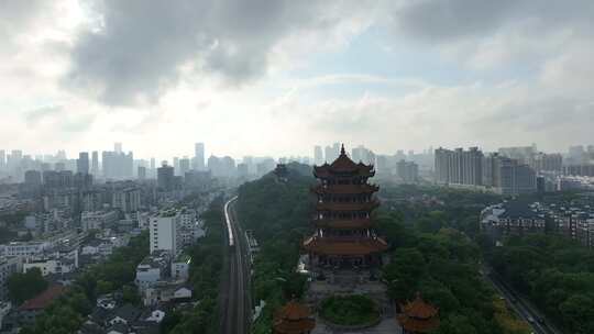 武汉黄鹤楼航拍城市风景地标武昌区建筑风光