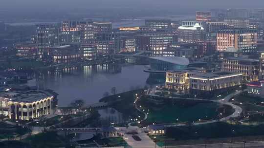 华为研发中心 夜景 上海 青浦 练秋湖