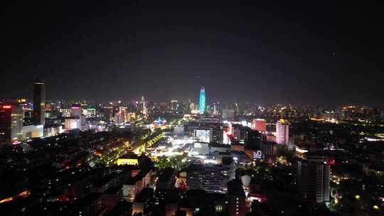 航拍山东济南老城区城市夜景