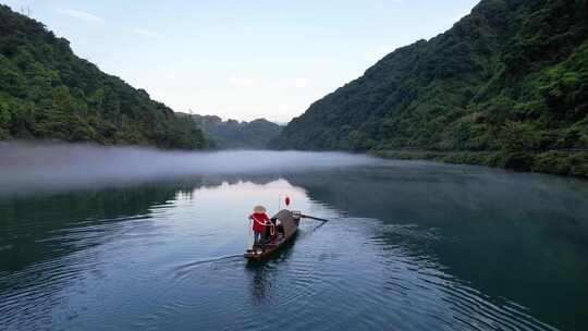 湖南省资兴市东江湖风光渔船4k航拍