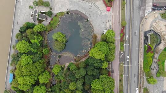 航拍城市河流桥梁交通建筑高楼