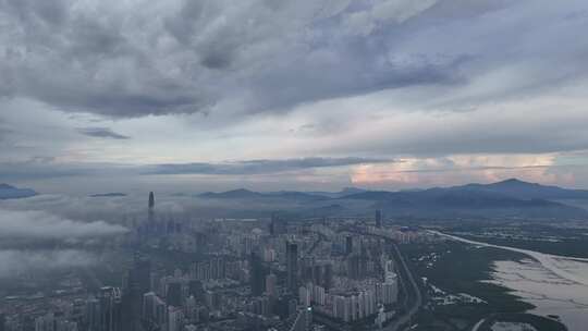 云端上的深圳湾超总基地在建工地航拍空镜