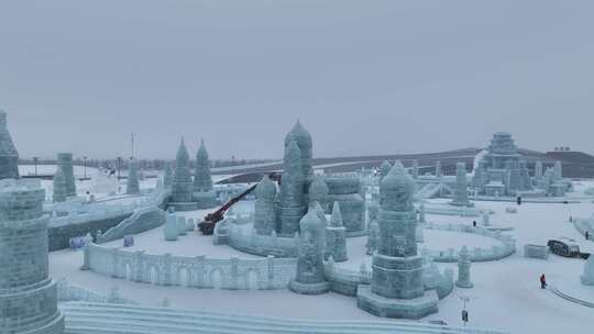 4K航拍第25届哈尔滨冰雪大世界视频素材模板下载