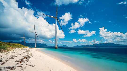 海岛风车绿色能源 海上诗篇风能发电海洋风