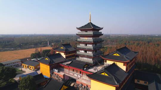 航拍上海青浦天光禅寺