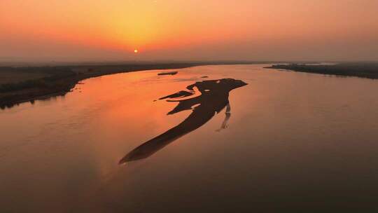 黄河落日自然风景航拍