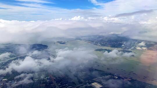 中国民航客机天空俯拍大地视角视频4k