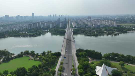 张家港沙洲湖公园沙洲大桥航拍