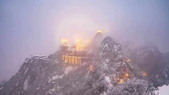 8K富士中画幅老君山道观群去开灯云海