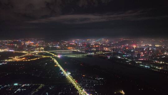 城市航拍洛阳阴雨天后城市云海夜景建筑