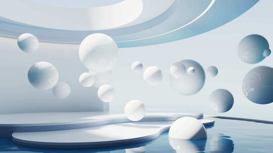 水面与飘浮的球体3D渲染视频素材模板下载
