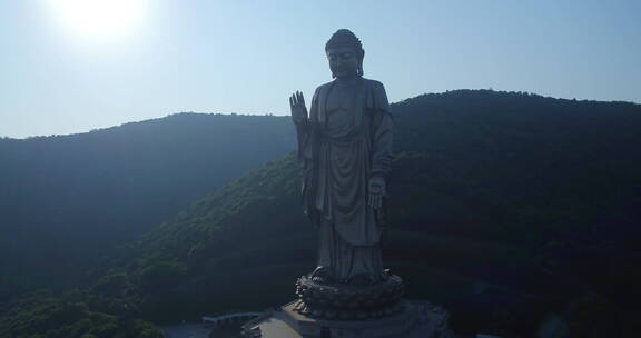 旅游景区 航拍灵山大佛全身 左转 日