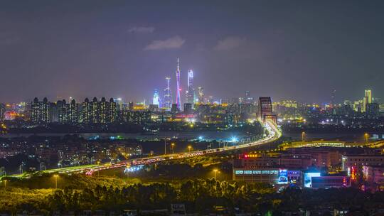 广州_新光大桥_珠江新城全景夜景延时4K视频素材模板下载