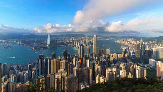 香港维多利亚港全景日转夜延时