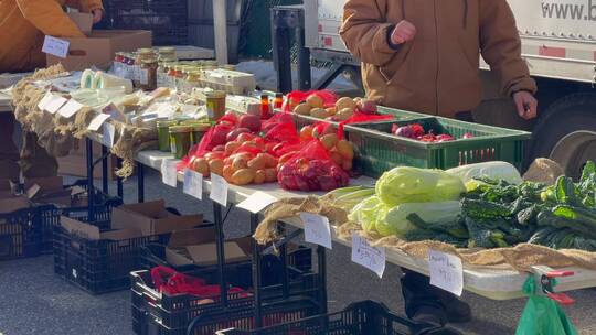 实拍美国波士顿冬季的户外农夫市场
