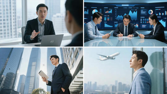 商务合作商务办公握手洽谈精英欢呼商务人士