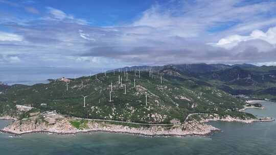 海上海岛风力发电环保能源航拍