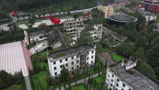 四川汶川512大地震映秀中学遗址航拍