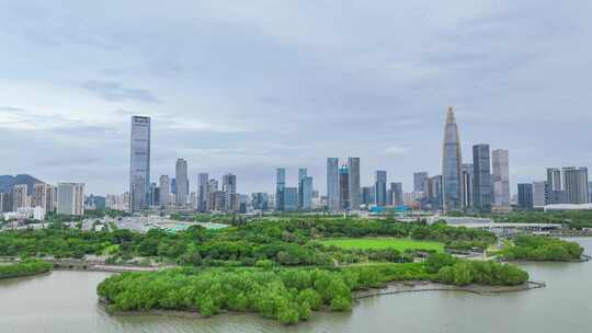 深圳前海人才公园夏天清晨天际线风光