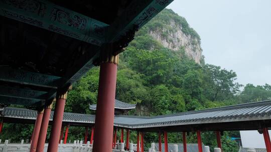 柳州文庙中式庭院古建筑雨景雨季大雨暴雨